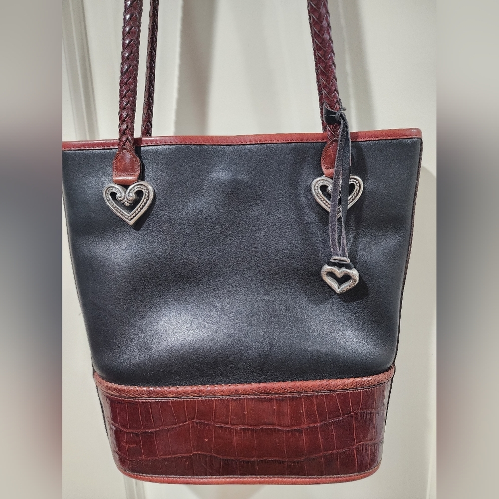 Brighton "Vintage 2007" Espresso Sophia Tote Bag Black Leather Embossed